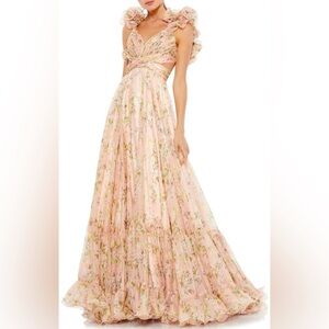 Mac Duggal Ruffle Tiered Floral Cutout Chiffon Gown